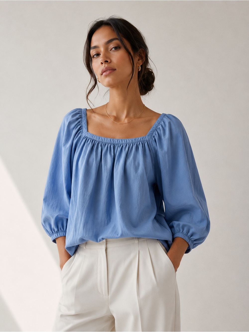 J.Crew Penny Top True Blue Cotton Square Neck Blouse Size 00